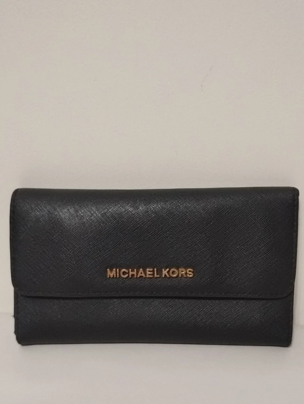 Michael Kors Jet Set Travel Black Leather Card Holder with Gold‎ Logo
